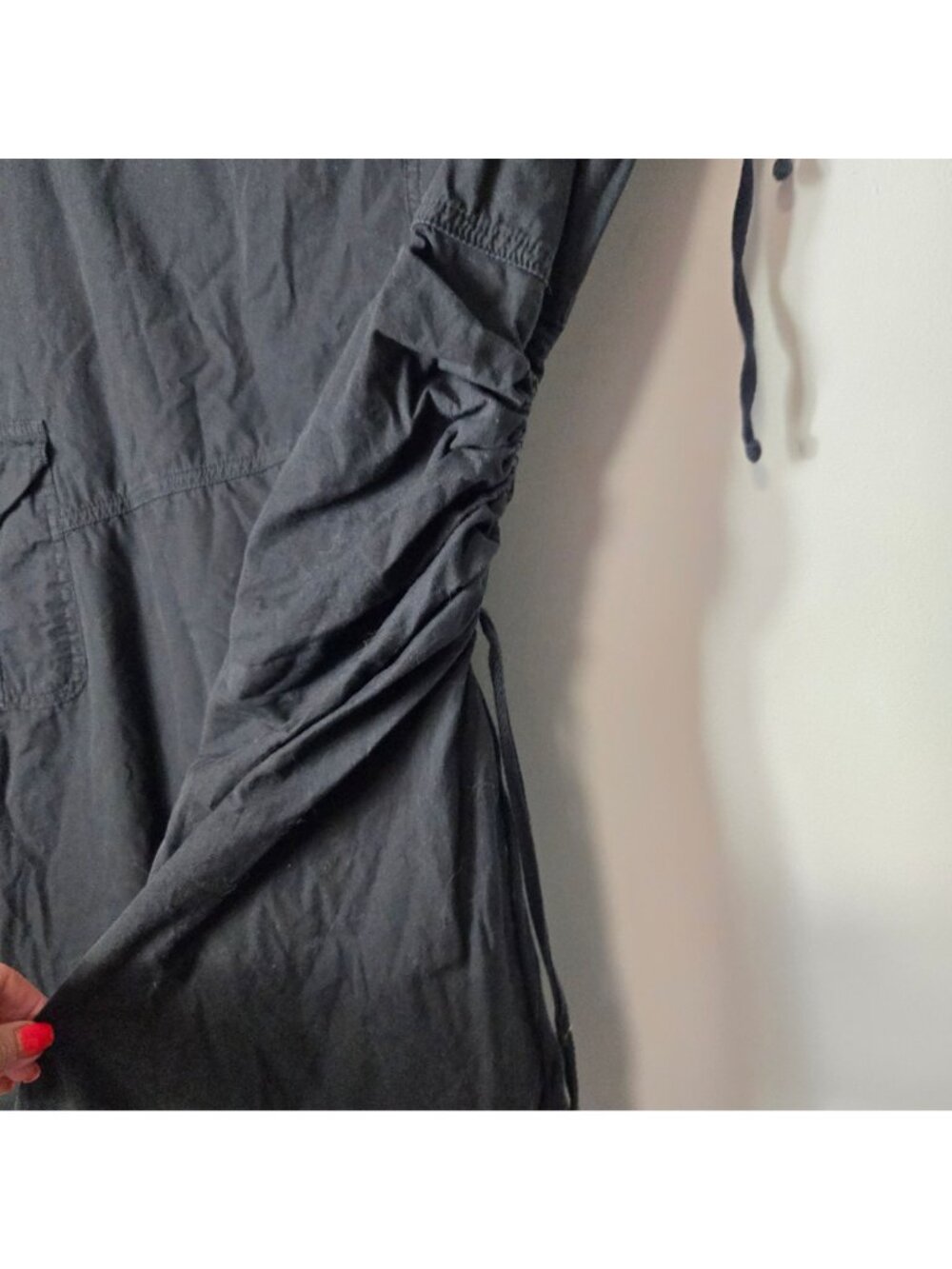 XCVI Wearables Asymmetrical Cinched Drawstring Cargo Midi Skirt Size L Black - Picture 4 of 9